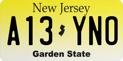 NJ license plate A13YNO