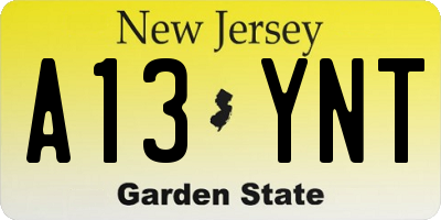 NJ license plate A13YNT