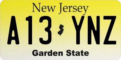 NJ license plate A13YNZ