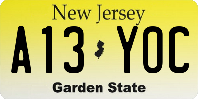 NJ license plate A13YOC