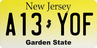 NJ license plate A13YOF