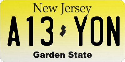 NJ license plate A13YON