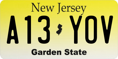 NJ license plate A13YOV