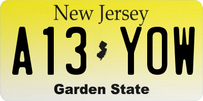 NJ license plate A13YOW