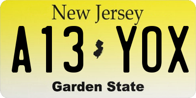 NJ license plate A13YOX