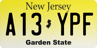 NJ license plate A13YPF