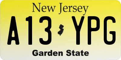 NJ license plate A13YPG