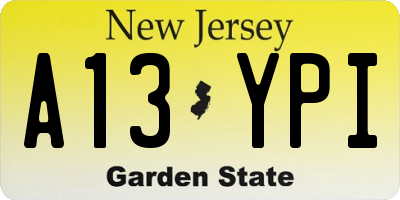NJ license plate A13YPI