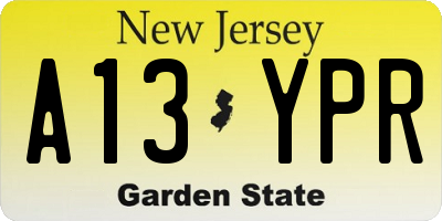 NJ license plate A13YPR