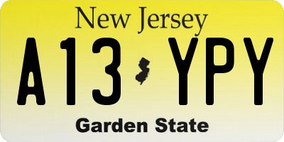NJ license plate A13YPY