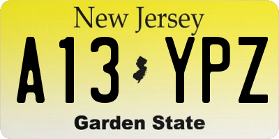 NJ license plate A13YPZ