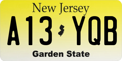 NJ license plate A13YQB