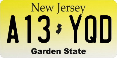 NJ license plate A13YQD