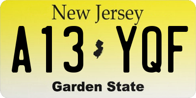 NJ license plate A13YQF