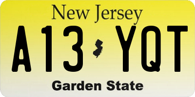 NJ license plate A13YQT