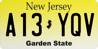 NJ license plate A13YQV