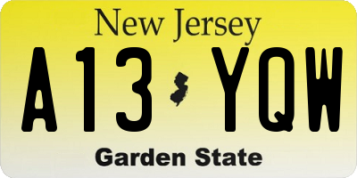 NJ license plate A13YQW