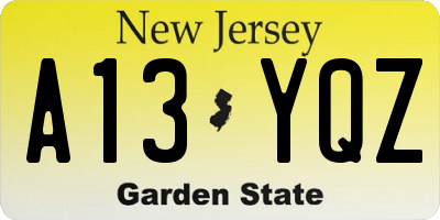 NJ license plate A13YQZ