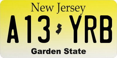 NJ license plate A13YRB