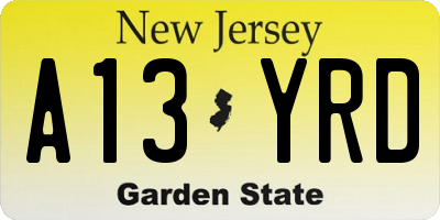 NJ license plate A13YRD