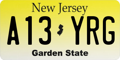 NJ license plate A13YRG