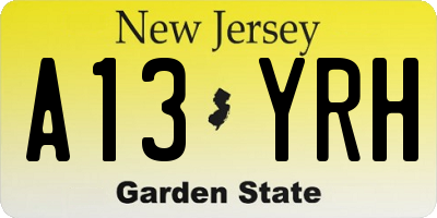 NJ license plate A13YRH