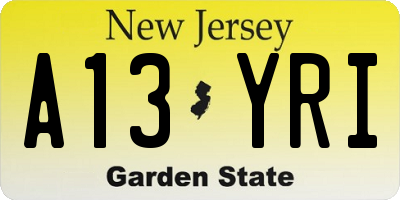 NJ license plate A13YRI