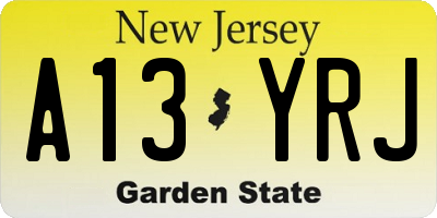 NJ license plate A13YRJ