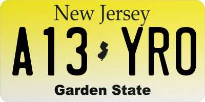 NJ license plate A13YRO