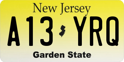 NJ license plate A13YRQ