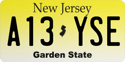 NJ license plate A13YSE