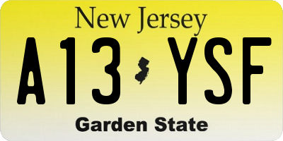 NJ license plate A13YSF