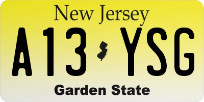 NJ license plate A13YSG