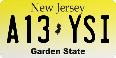 NJ license plate A13YSI