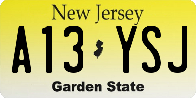 NJ license plate A13YSJ