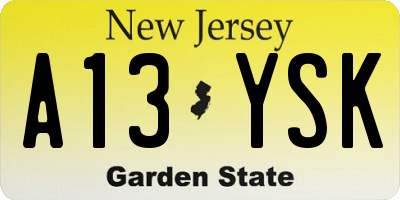 NJ license plate A13YSK