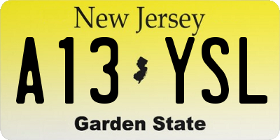 NJ license plate A13YSL