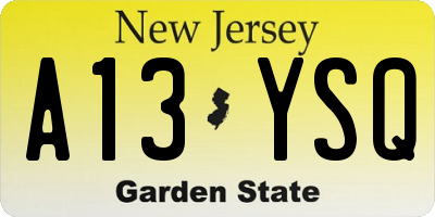 NJ license plate A13YSQ