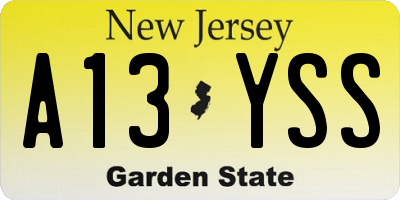 NJ license plate A13YSS