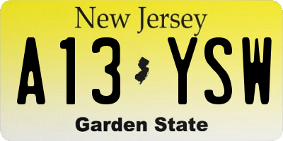 NJ license plate A13YSW