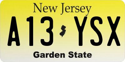 NJ license plate A13YSX