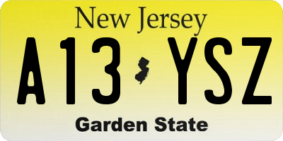 NJ license plate A13YSZ