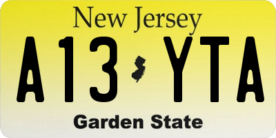 NJ license plate A13YTA