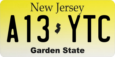 NJ license plate A13YTC