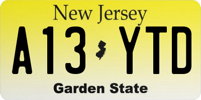 NJ license plate A13YTD