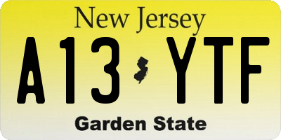 NJ license plate A13YTF