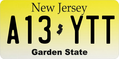 NJ license plate A13YTT