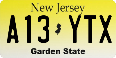 NJ license plate A13YTX