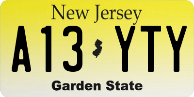 NJ license plate A13YTY