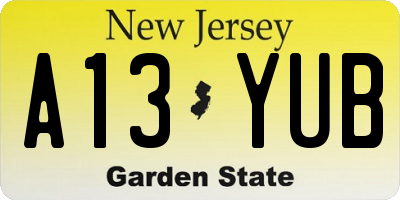 NJ license plate A13YUB